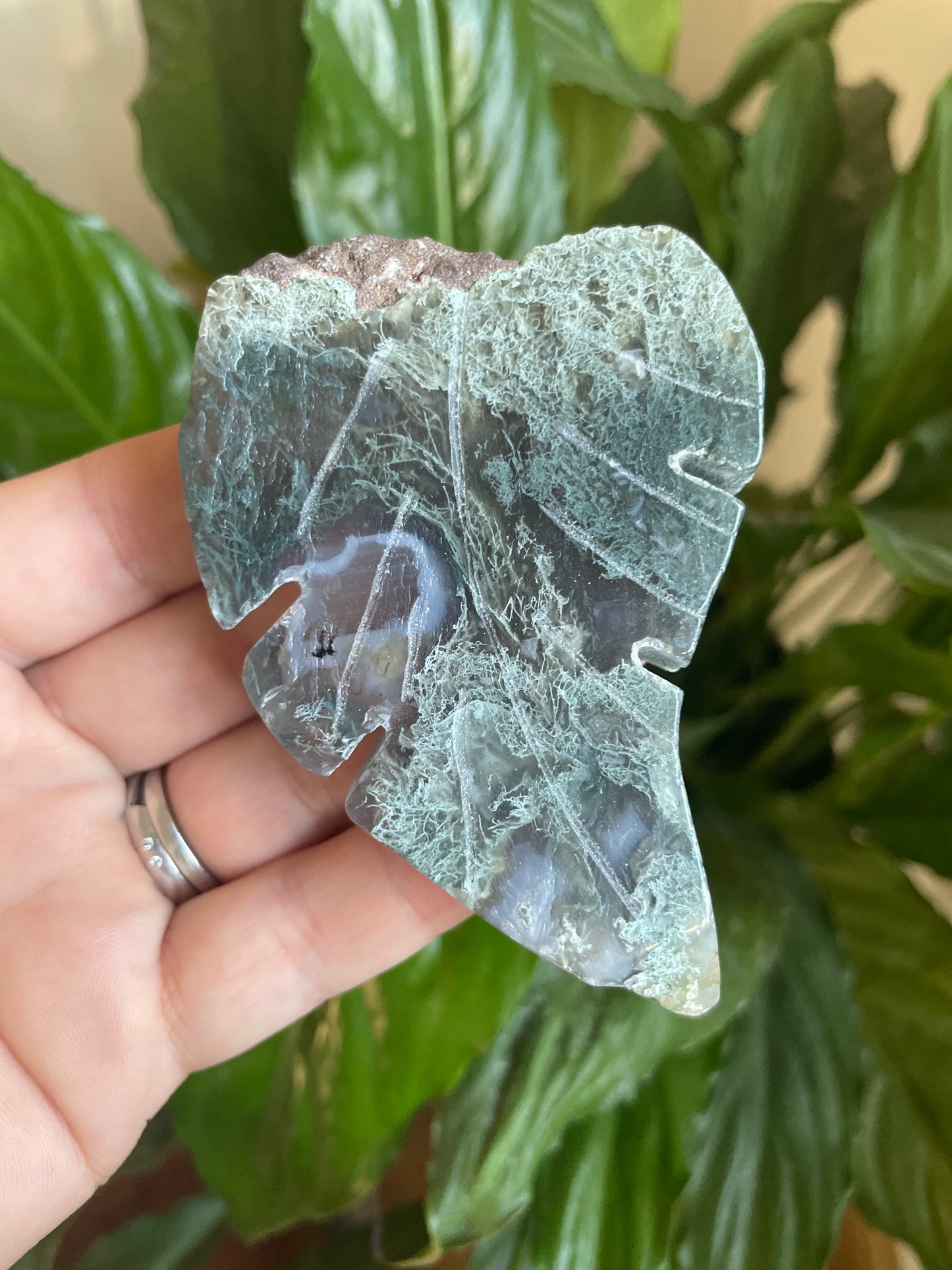 Moss Agate Leaf Carving