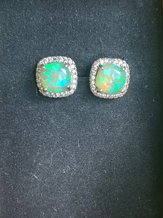 Fire Opal Halo Stud earrings